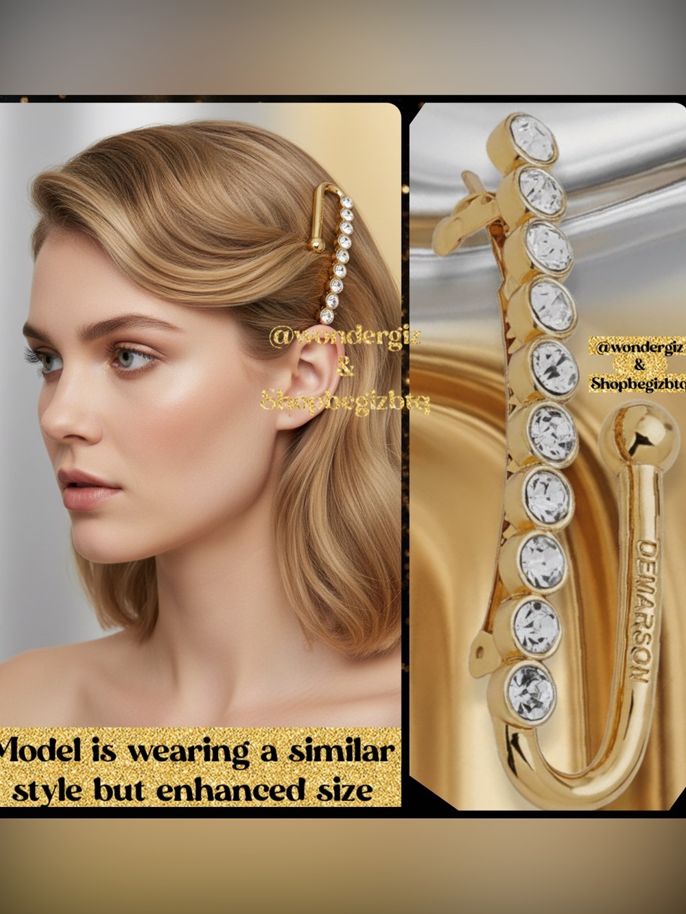 NWT Authentic Demarson Women's 12k Gold Plated Maia Crystal Hair Clip